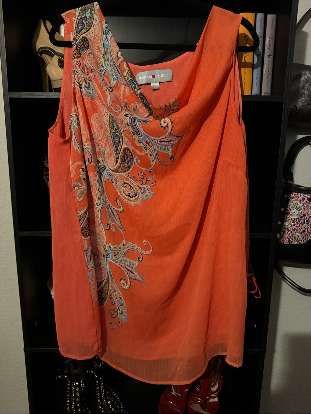 Studio Coral Orange Paisley Draped Camisole